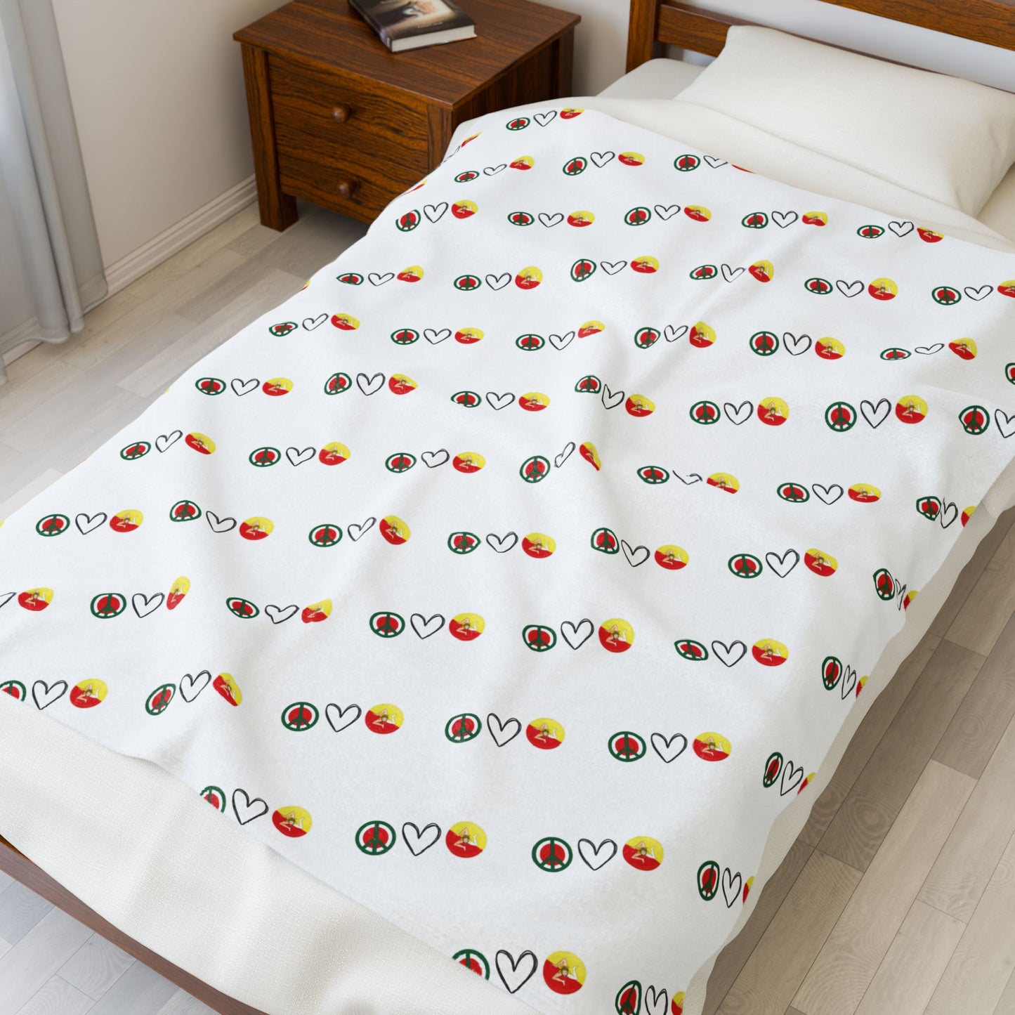 Peace Love Sicily plush blanket, Velveteen blanket, Living room accessory, Soft blanket