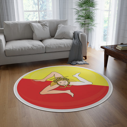 Sicilian Flag Round Rug, Italian Home Decor, Unique Area Rug, Mediterranean Style Mat, Vintage Room Accent, Gift for Him or Her