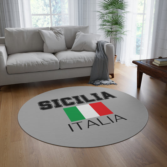 Sicilia Italy Round Rug, Cozy Home Decor, Gift for Travelers, Vintage Style, Living Room Accent, Italian Flag